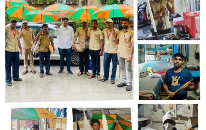 समाजातील कष्ट करणाऱ्यांना छत्रीचे वाटप